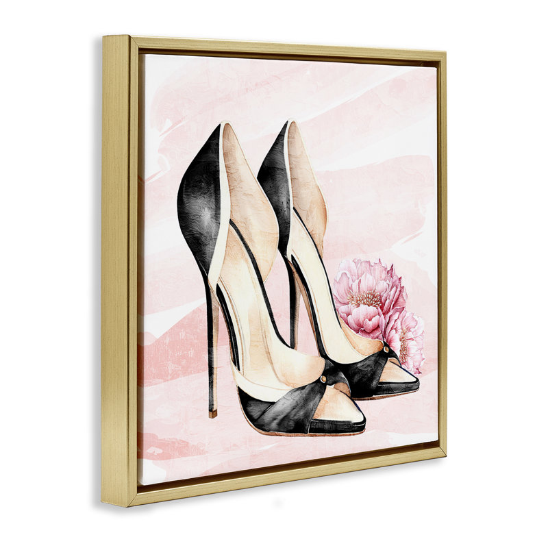 Cadre flottant Glam Time Heels, design par Kim Allen, H 25 po x l 25 po, Cadre flottant métallique doré