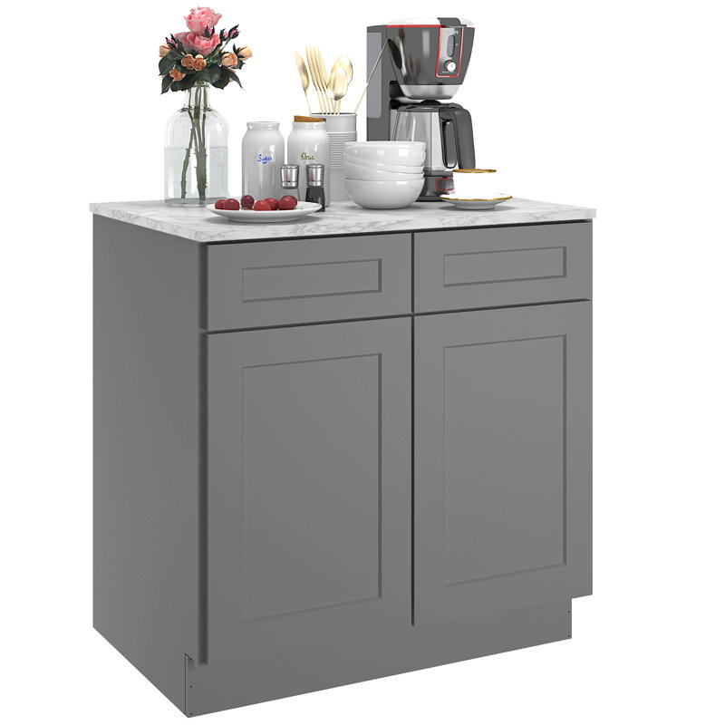 Plywood Ready to Assemble Kitchen Base Cabinets with 2-Drawers and Adjustable Shelf, 34.5" H x 33" W, Shaker Greystone