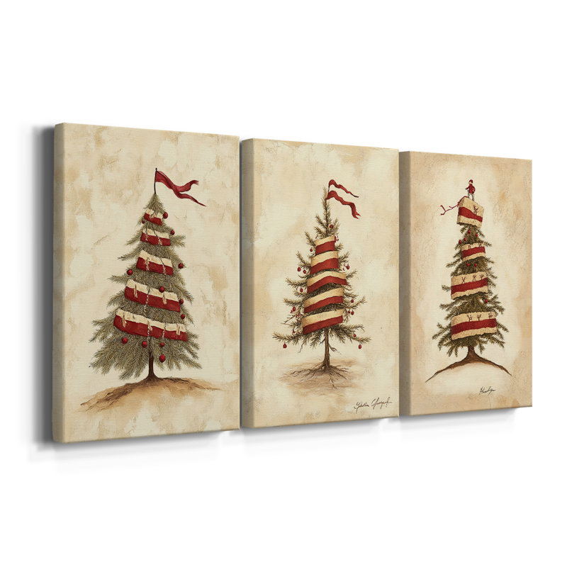Christmas Holiday Art CDLVI - Toile tendue avec châssis sur mesure - 3 pièces, H 12 po x l 24 po