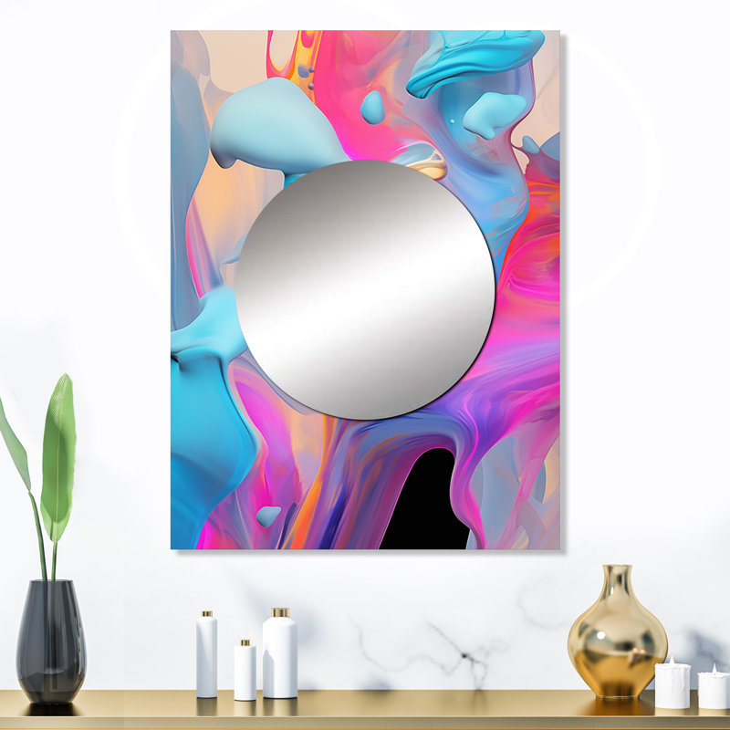 Peinture rose et bleue fusion V - miroir de peinture abstraite, miroir mural décoratif moderne, impression d'art en métal