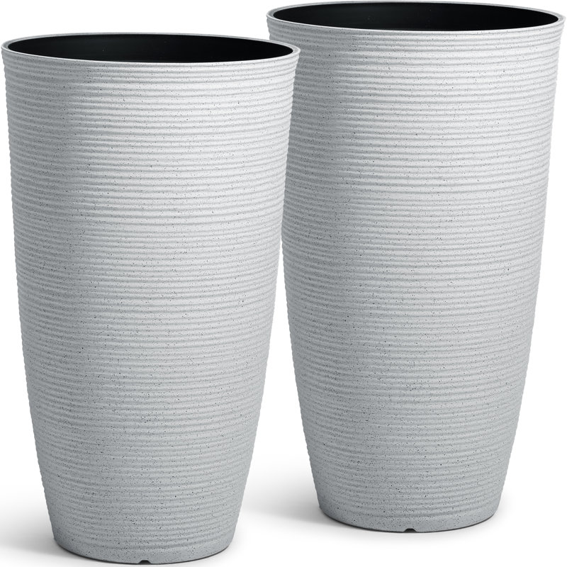 Modern Tall Round Planters, 23.5" Large Tapered Pot Planters, Flower Pots Indoor Outdoor, White