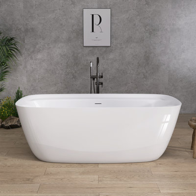 67 Inch Acrylic Freestanding Bathtub Modern Soaking Tub Overflow and Drain