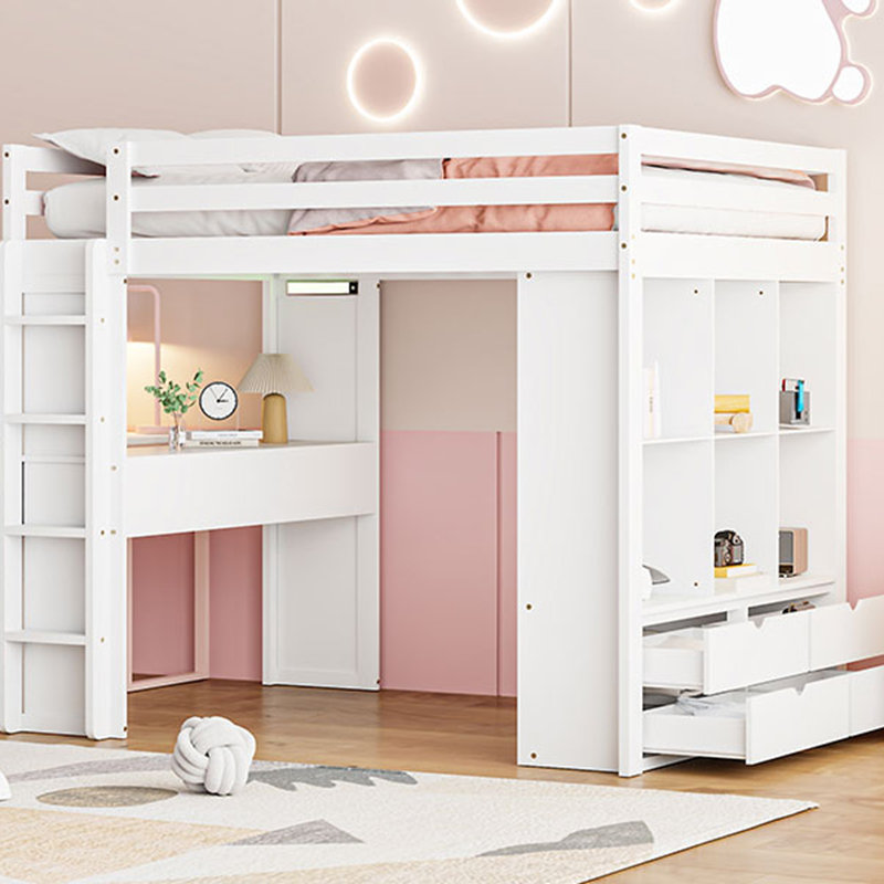 Lit mezzanine avec grand bureau Kathe, Blanc