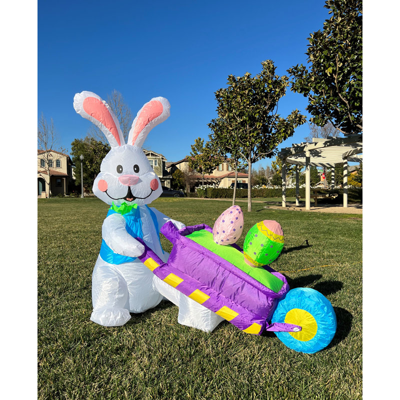 Décoration de jardin gonflable pour lapin gonflable éclairée de 4 pieds de hauteur avec 4 œufs colorés, 48 po