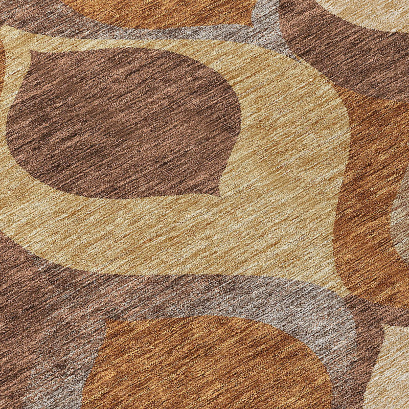 8' Beige Round Ogee Washable Indoor Outdoor Area Rug