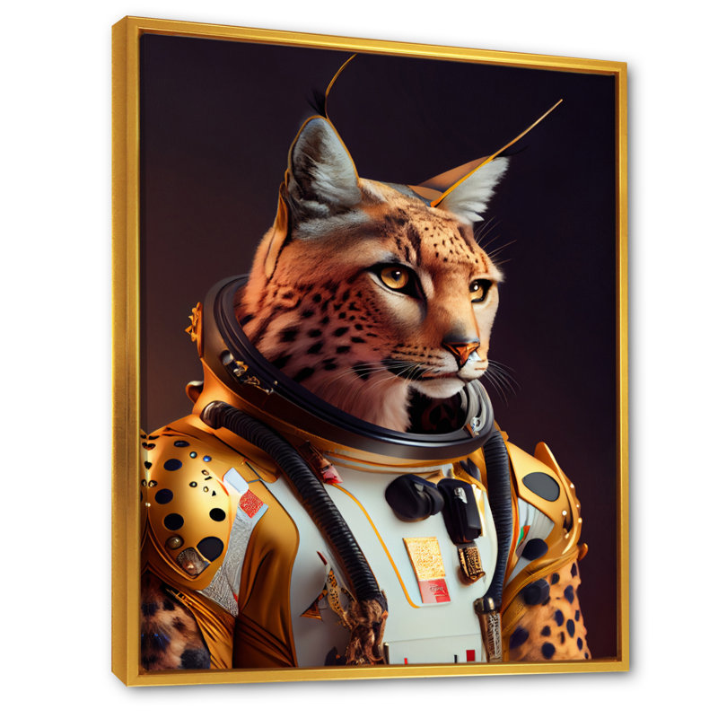Art sauvage sur toile, "Wildcat in Space Uniform", H 32 po x l 16 po x P 1 po, Toile avec cadre flottant or