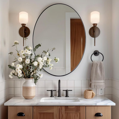 Kaitlee Modern Oval Bathroom Vanity Wall Mirror | Stainless Steel Frame