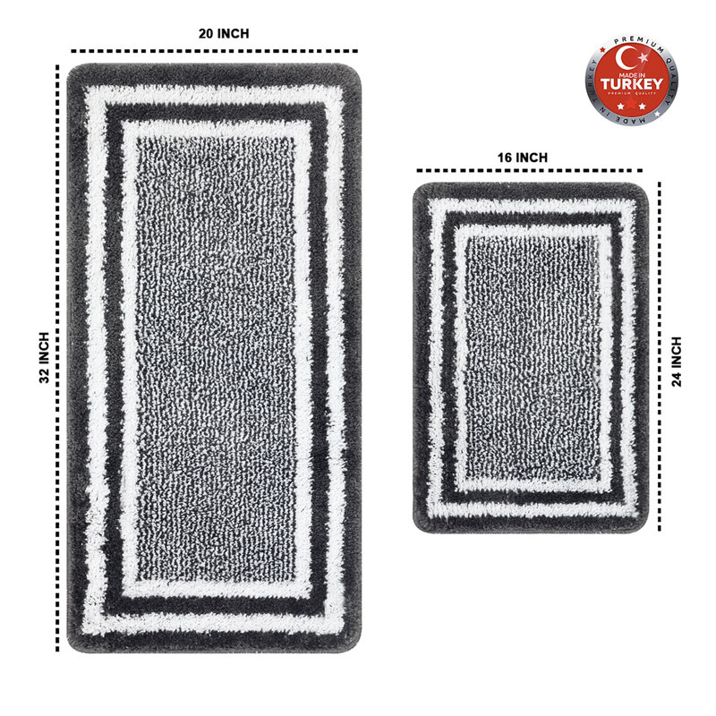 Ensemble de tapis de bain Dyasia 16 po x 24 po + 20 po x 32 po (2 pièces), Gris foncé / Noir