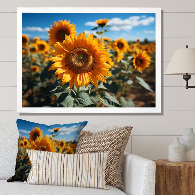 Tournesols jaune champ vibrant II, H 16 po x l 32 po x P 1 po, Cadre photo blanc