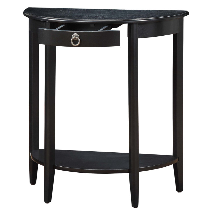 Ansi Transitional Half Moon Console Table with Bottom Shelf in Black