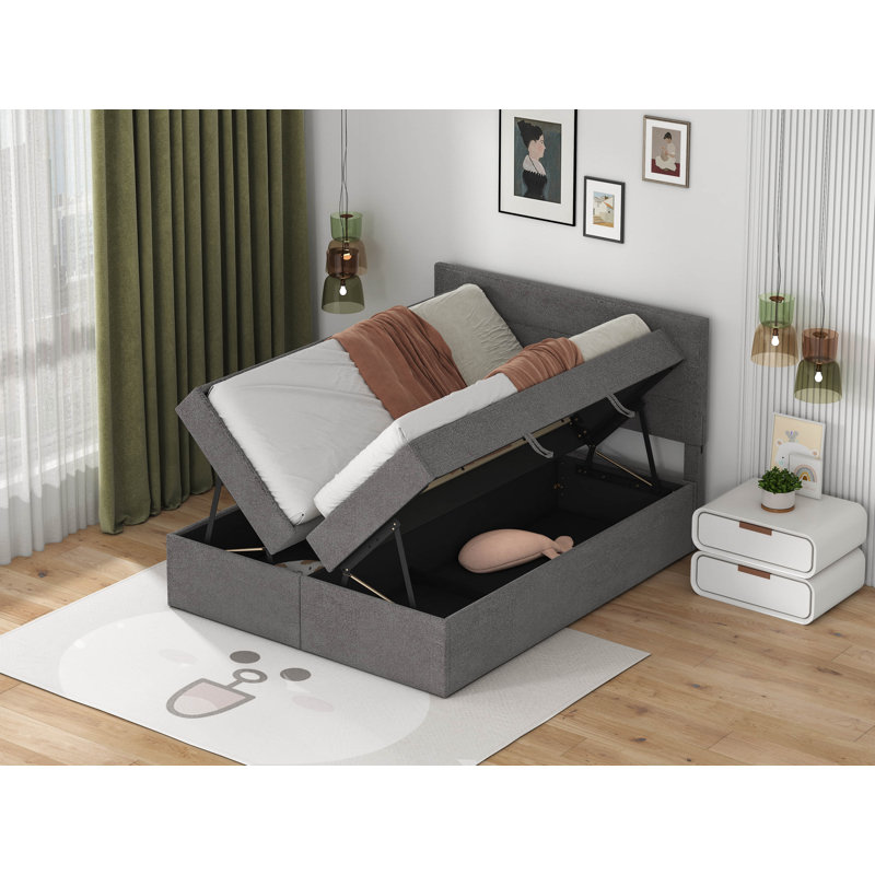 Upholstered Platform Storage Bed, Full, Gray