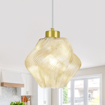 Suspension moderne en verre coloré avec abat-jour en verre torsadé, idéale pour îlot de cuisine, chambre ou salle à manger.