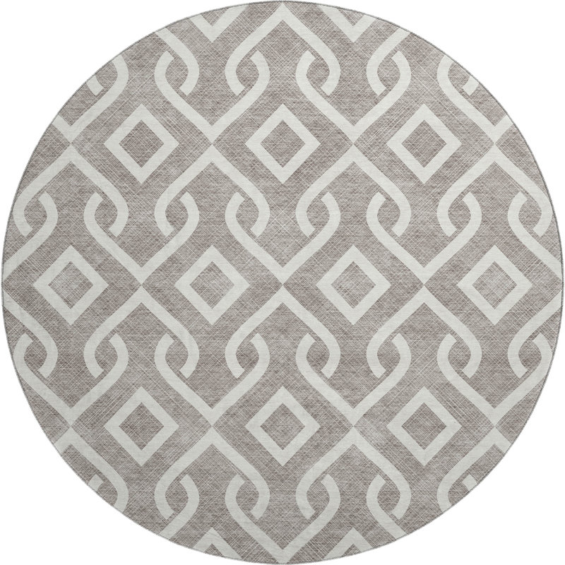 Premium Machine Washable Cerrito Taupe Rug, Round 8'