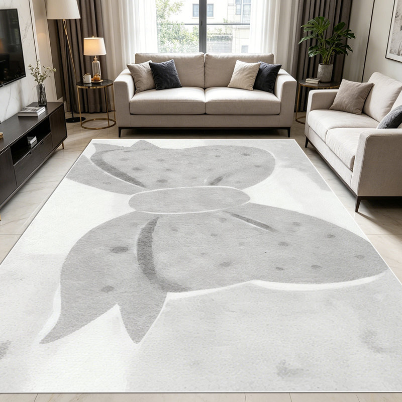 1PC Grey Polka Dot Bow Knot area rugs for Living Room, Soft and Comfortable, Suitable for all seasons, easy-to-maintain, machine washable Indoor floor mat, Under Table Farmhouse suitable for dining table, bedroom, entryway, kitchen, patio,
