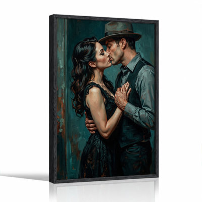 Man And Woman Kissing In Vintage Style Clothing Canvas Wall Art