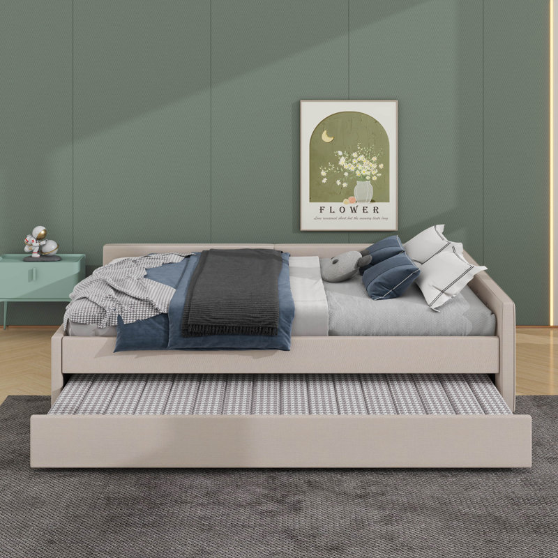 Upholstered Platform Bed With USB And Trundle, Queen