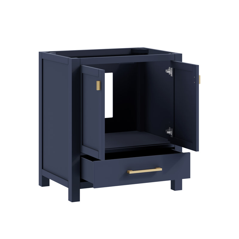 Modero 30" Single Bathroom Vanity with Top, Navy Blue, Cala White Marble, Gold