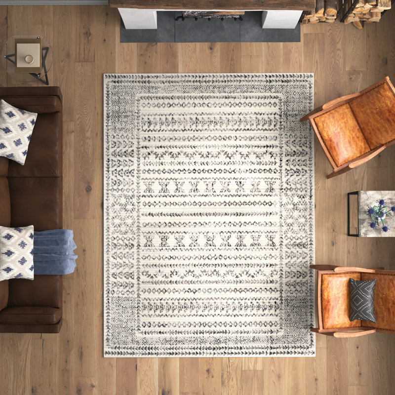 Alza Southwestern Gray/Black/Ivory Area Rug, Rectangle 7'10" x 10'