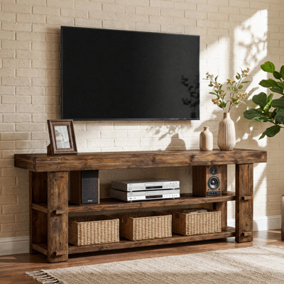 Rustic Solid Wood TV Stand for TVs Up to 70 inches, Rustic Entertainment Center with 2-Tier Shelves, 55'' Media Console Television Stands for Living Room, Bedroom, Walnut