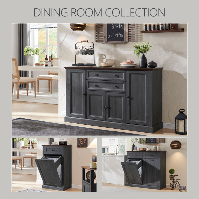 Niyah 58"  Buffet Cabinet with Storage, Sideboard Buffets Cabinet with 4  Doors and 2 Drawers, Dark Grey/Brown