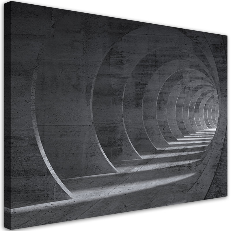 Grey 3D Tunnel - No Frame Print on Canvas, 70cm H x 100cm W