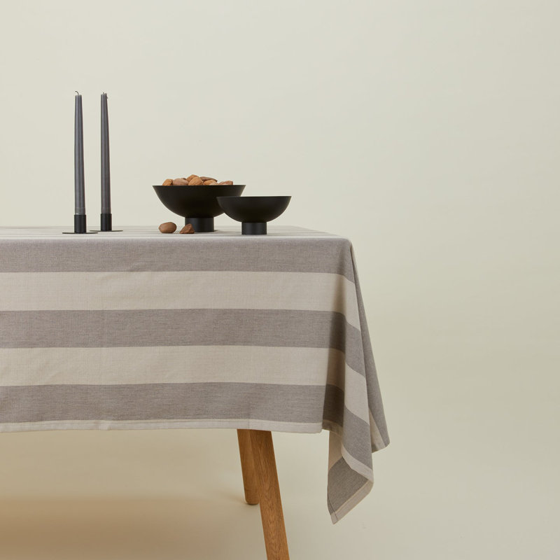 Light Grey and Dark Grey Striped Rectangular Fabric Tablecloth