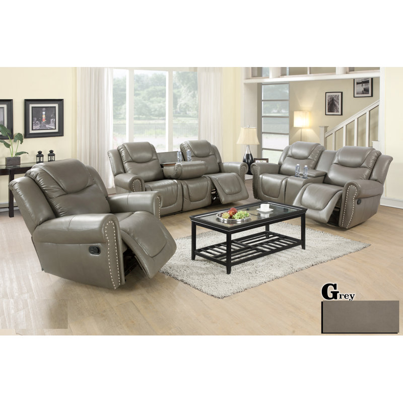 Ensemble de salon inclinable en cuir végétalien Elica, Similicuir gris