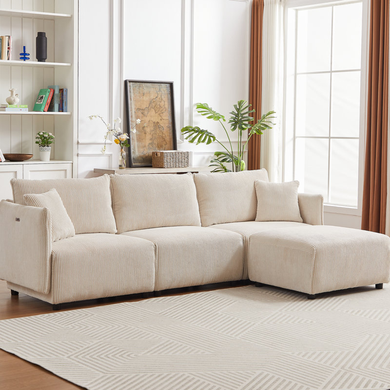Velours côtelé 8 places pour différentes pièces - beige, moderne, avec ports de chargement, salon, chambre à coucher et salon beige, 8 coussins de confort combinés et en forme de C