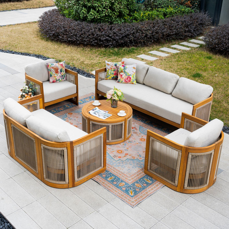 Ensemble de conversation pour patio 7 personnes en bois d'acacia avec coussins Brewsty