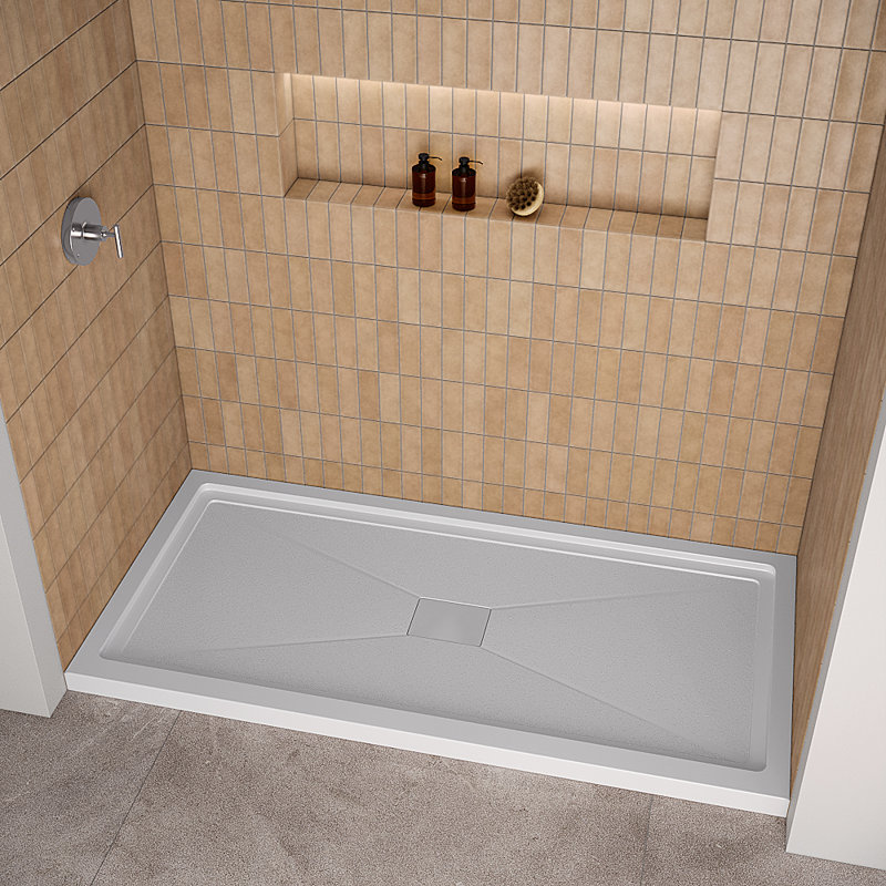 Receveur de douche en alcôve Streamline GB-658-632, 152,4 cm x 91,4 cm, en acrylique blanc lustré, avec bonde centrale et bonde incluse.