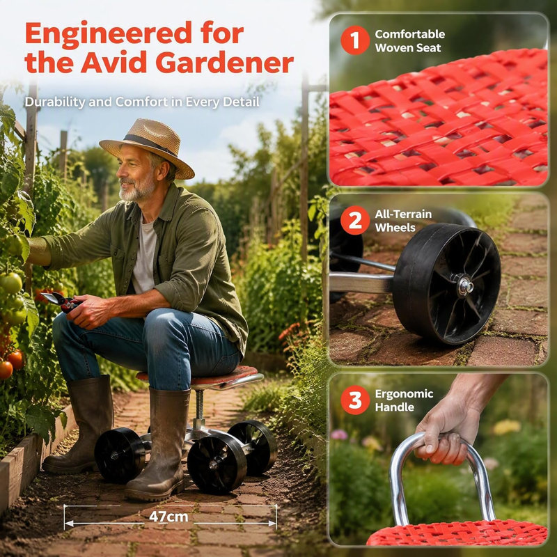 Rolling Garden Stool Seat with Wheels