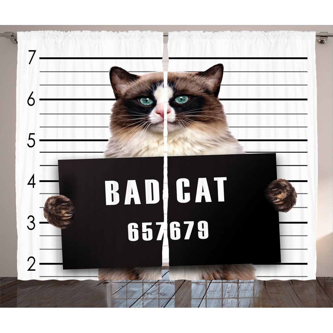 Rustikaler Vorhang, Jail Kitty Under Arrest, Tier, Braun Schwarz Weiß