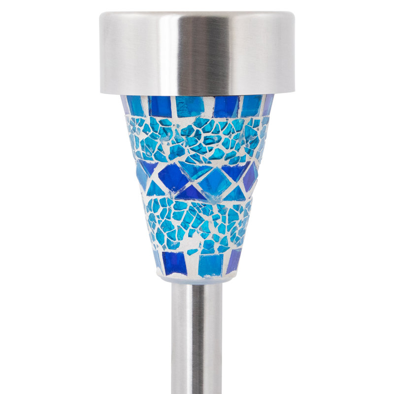 Blue Mosaic Stained Glass Solar LED Pathway Markers, Set of 3