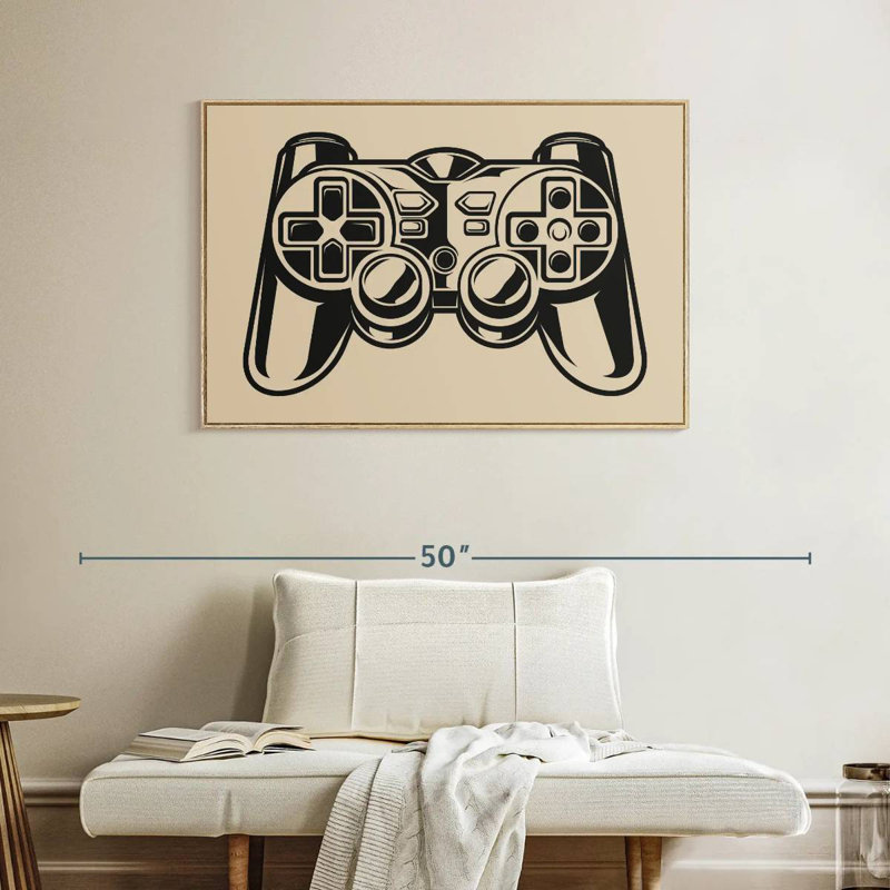 Game Controller Illustration, Floating Frame Natural Wood, 40" X 27"