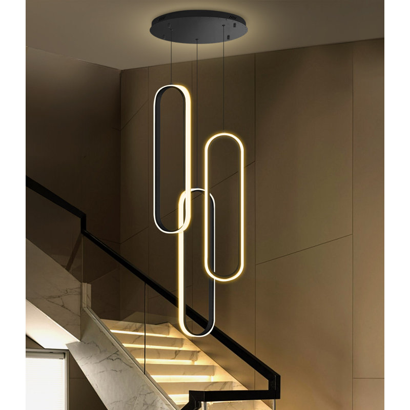 Lustre moderne 78 po à 3 anneaux à DEL moderne et glamour à intensité variable, Matte Black