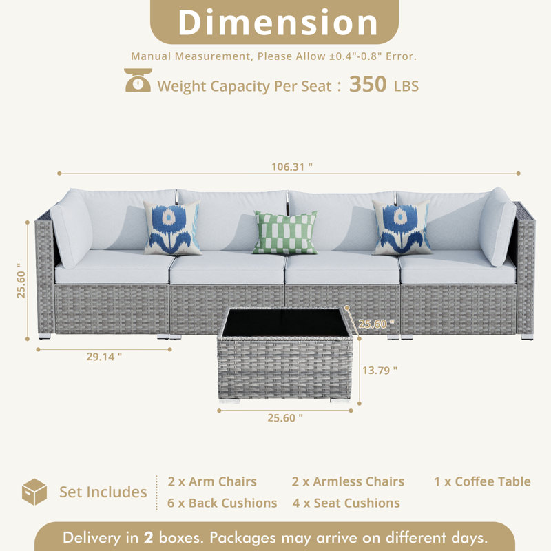 4 - Person Patio Conversation Set with Cushions, Gray, No