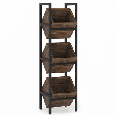 3-Tier Industrial Basket Stand with Angled Baskets
