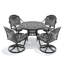 Ensemble de salle à manger 5 pièces en aluminium coulé résistant aux intempéries, comprenant 4 chaises pivotantes et une table ronde de 39,37 po avec structure noire-1151527232