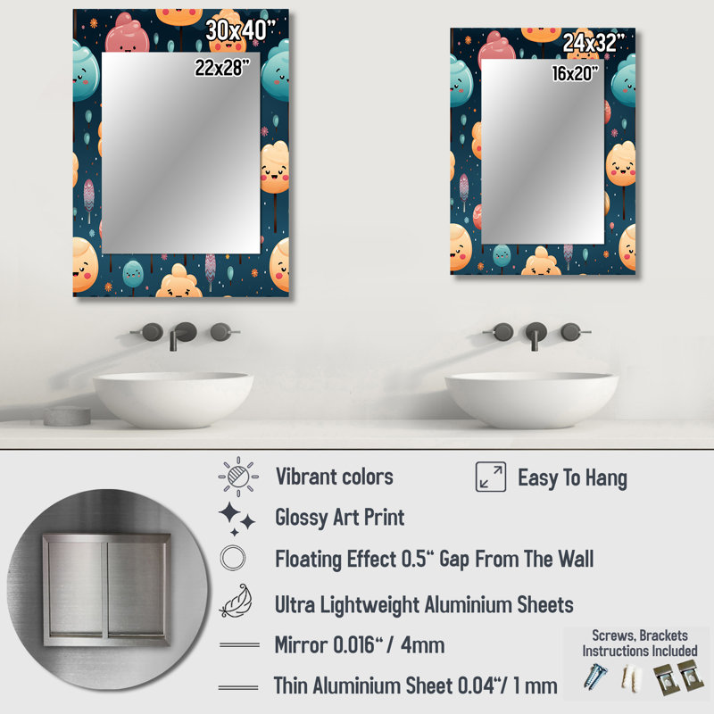 «Lollipop Dream Motif I - Donuts Large Mirror», miroir mural décoratif moderne, impression d'art en métal, 32 po x 24 po
