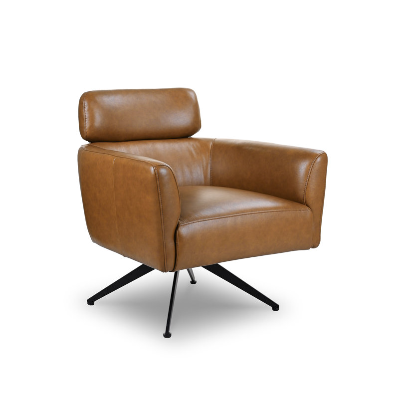 Fauteuil pivotant en cuir véritable Mccully, fauteuil d'appoint moderne Mid-Century
