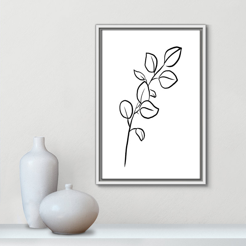 Fleurs simples 3 - reproduction de dessin, Toile blanche encadrée, H 19,5 po x l 13,5 po x P 2 po