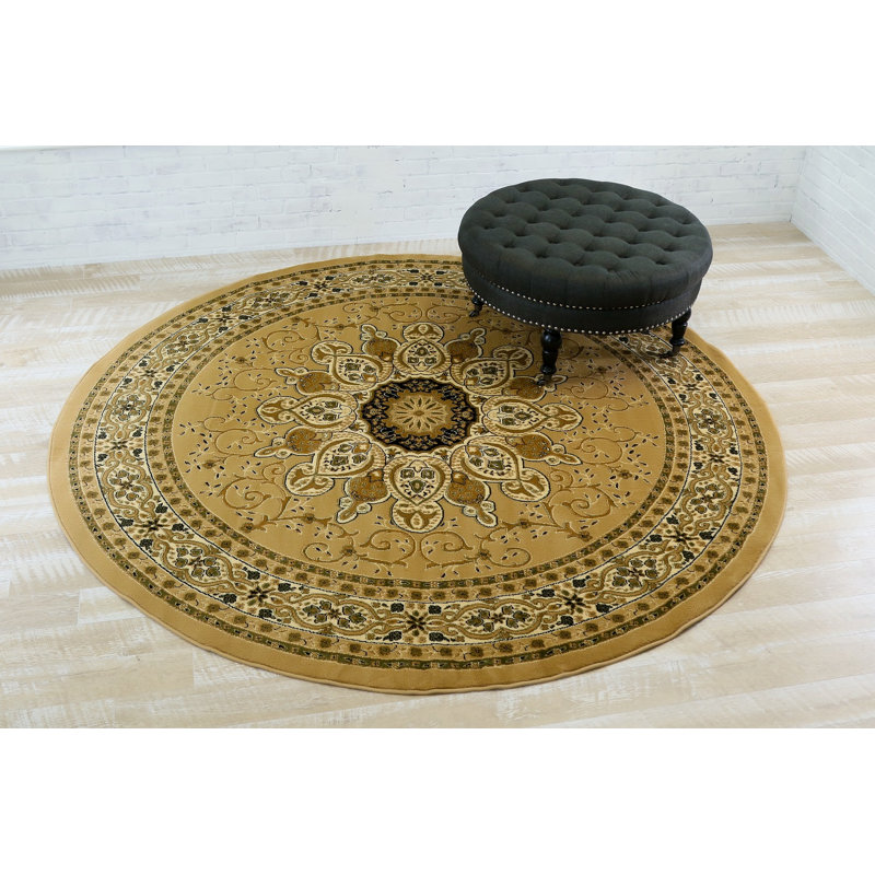 Beige oriental Tapis décoratif, Rond 8 pi