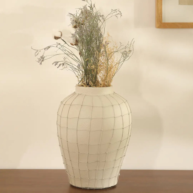 Vase | Handmade Terracotta Vase with Wireframe | 12'' Long Decorative Accent for Home Décor