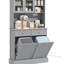Garde-manger de 68 po gris avec point de charge. Portes de rangement autoportantes en verre et tablette réglable. Pour diverses utilisations. 2 armoires à ordures inclinables. Prises de courant et ports intégrés. Spacieux