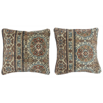 17"x17" SET OF 2 - Vintage Wool Cushion Covers. Handknotted Rug Pillows. Ethnic Home Decor. Turkish Throw Pillow Covers