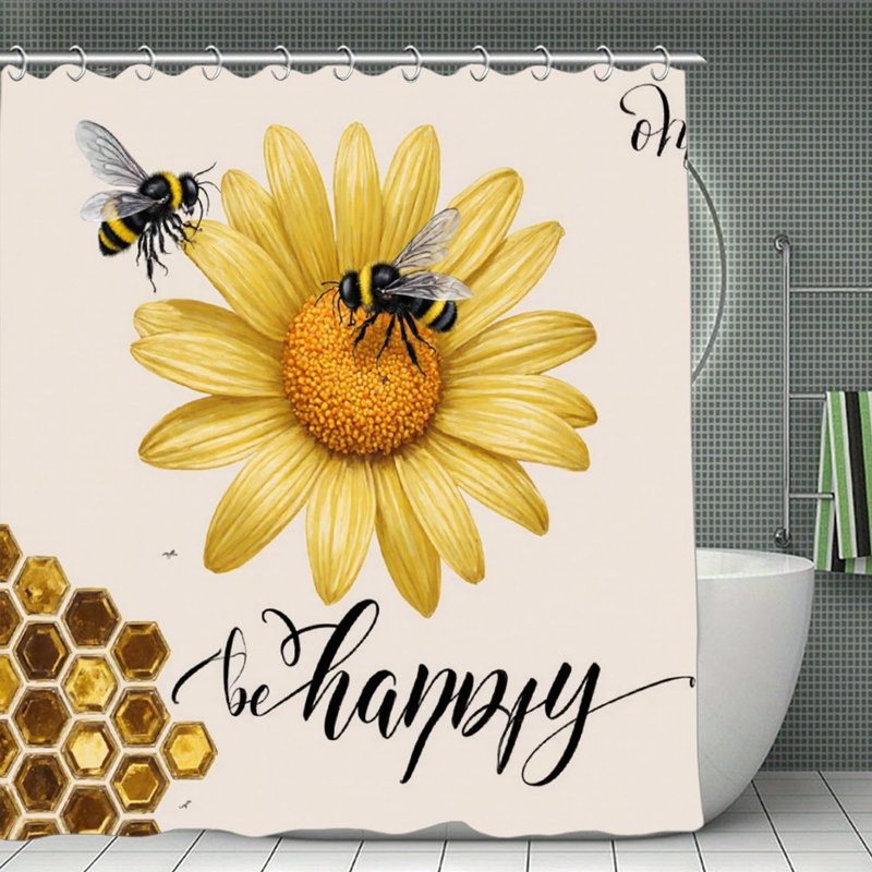 Rideaux de douche jaune marguerite et abeille, 71 x 71