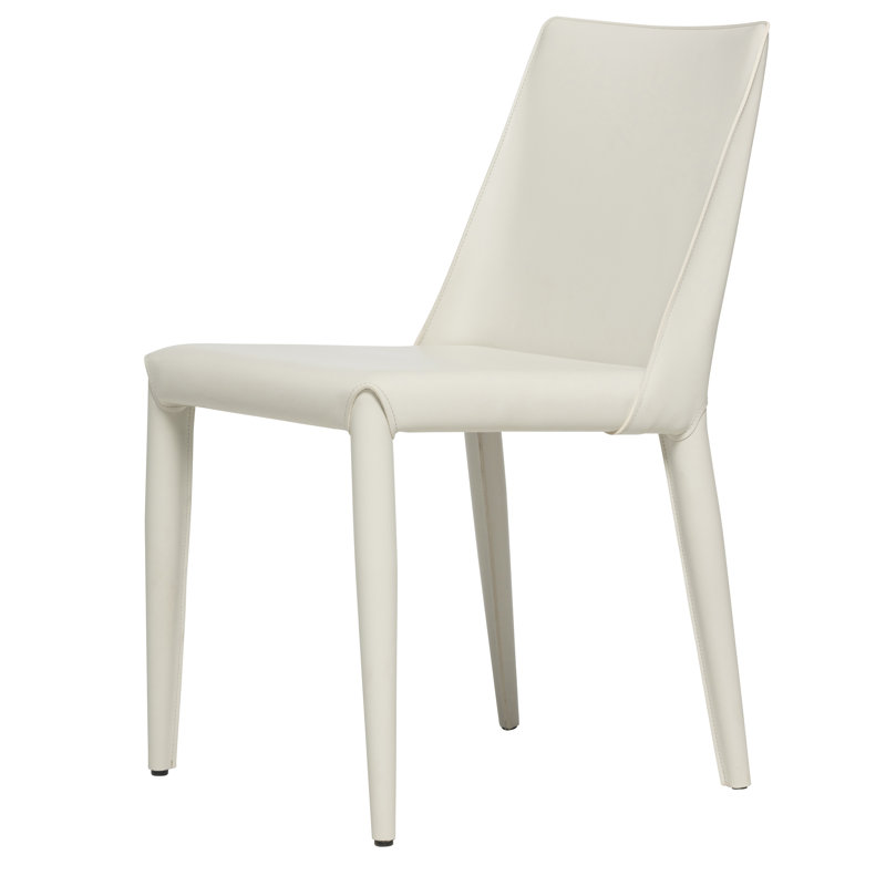 Chaise rembourrée en cuir Greysi, Blanc cassé