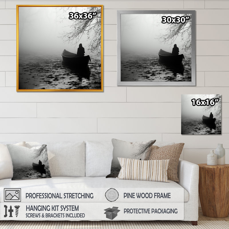 Bateau gris II - art mural de bateau côtier, Cadre doré simple, H 30 po x l 30 po x P 1,5 po