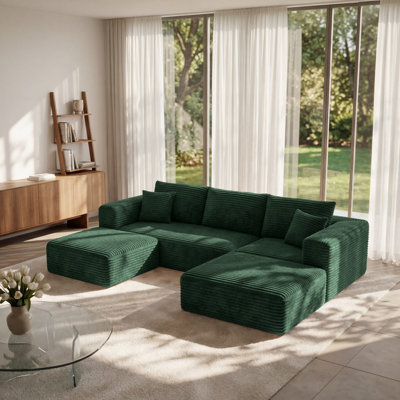 Boneless U-Shaped Modular Sectional Sofa, 3-5 Seater Cozy Washable Corduroy Couch
