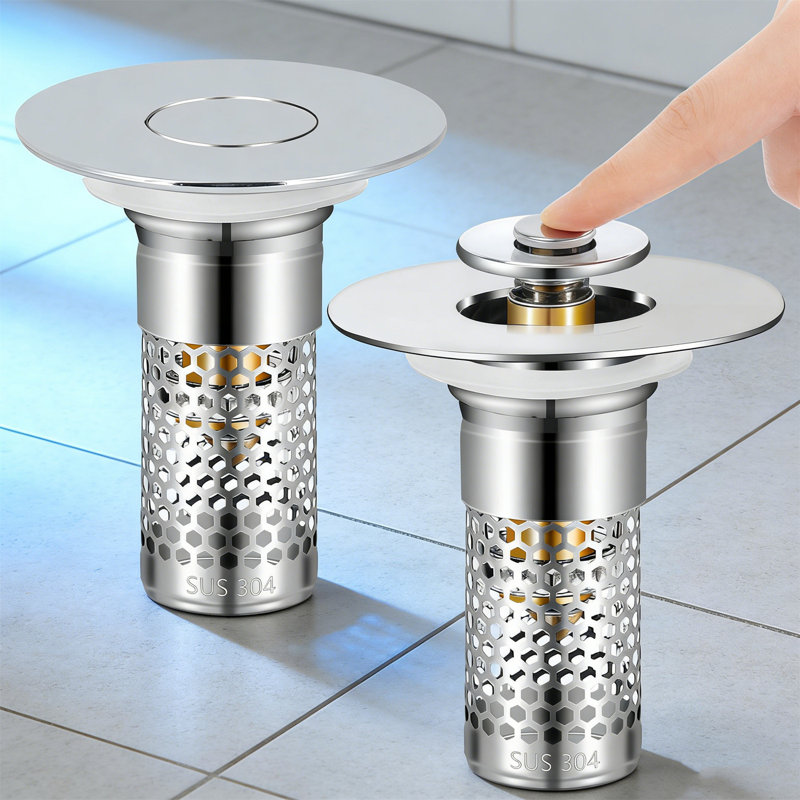 Paquet de 2, bouchon de drain de salle de bain universel, filtre escamotable en acier inoxydable de 1,06 à 1,50 pouce pour évier standard américain